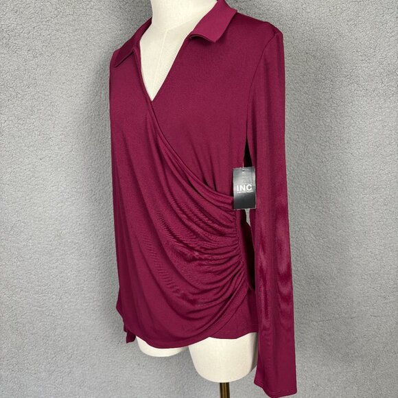 I.n.c. International Concepts Womens Side Ruched Top Rhodolite Garnet Medium NWT - Picture 4 of 11